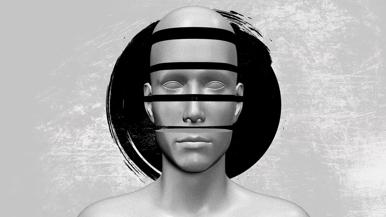 minimal gráfico colorido diseño psicodélico con formas grunge. cuerpo humano arte conceptual abstracto. personaje 3d realista hombre o mujer en estilo moderno de stop motion creativo. animación de moda brillante.