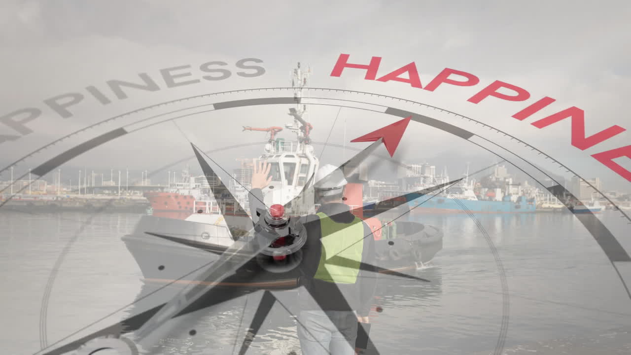 모티베이션과 비즈니스 텍스트와 함께 나침반을 회전시키는 애니메이션