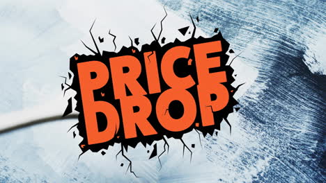 animation of price drop text in orange over brush painting wall with white paint