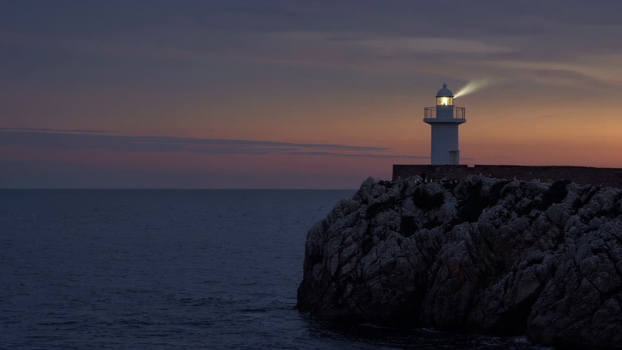 Faro al tramonto sopra l'oceano