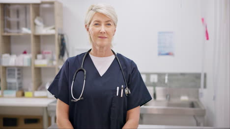 Vet-smile,-arms-crossed-and-mature-woman