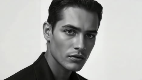 black and white studio portrait of a young man