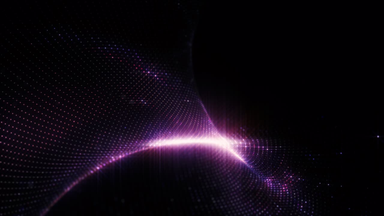 Abstract 3D seamless loop of mesh glowing pink dot futuristic digital luxurious sparkling wave particles flow background,Motion of digital data flow.big data technology background