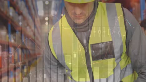 animación del procesamiento de datos sobre el hombre que trabaja en el almacén