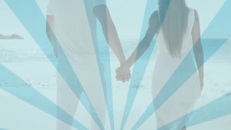 holding hands, couple at beach with animation of blue rays pattern