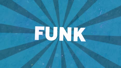 animation of funk in white text with colourful distortion over rotating blue stripes