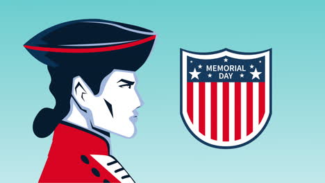 happy memorial day lettering in shield with old soldier