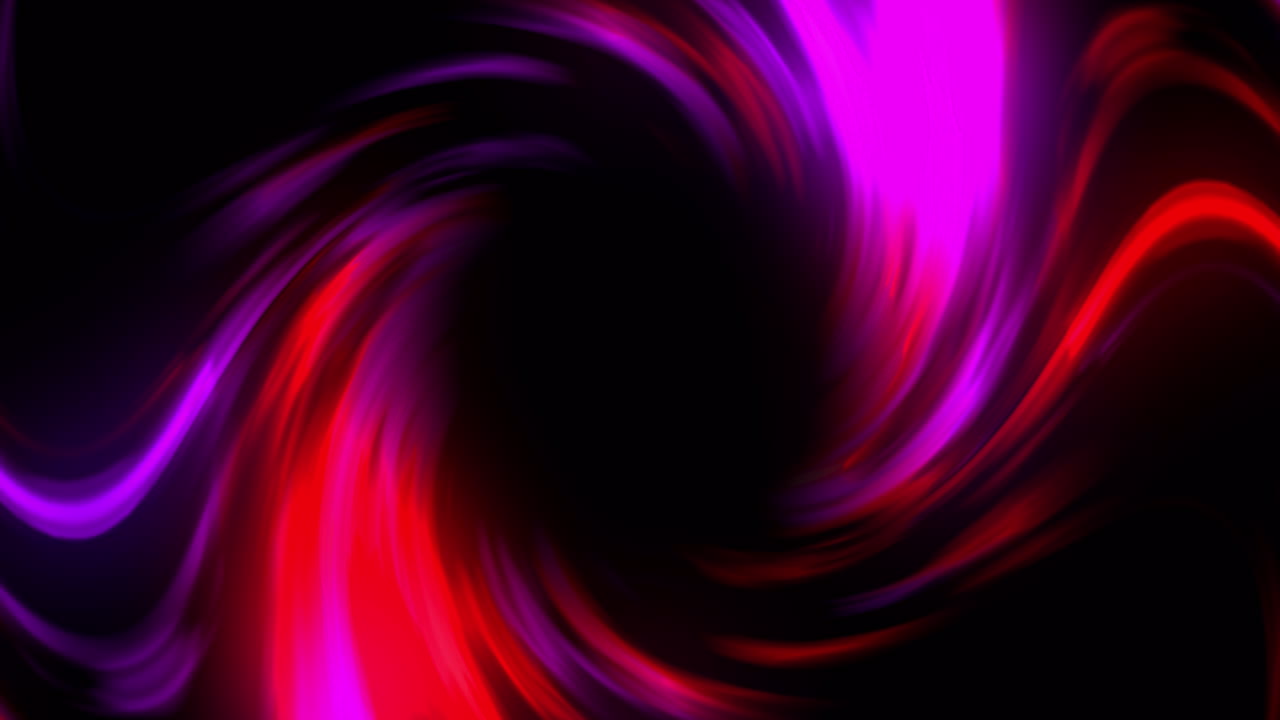 Animation of glowing red and pink spiral of light rotating on black background
