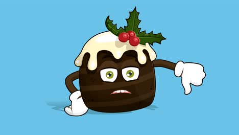 cartoon christmas cake dislike thumb down with face animation alpha matte