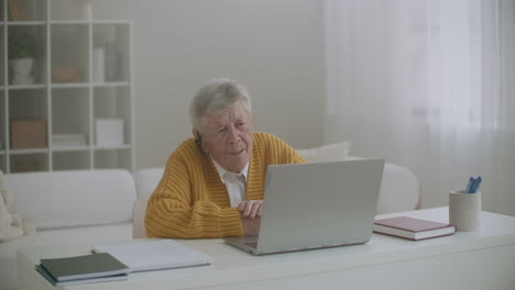 old woman talk with her granddaughter on video call using a laptop.video conference with a doctor