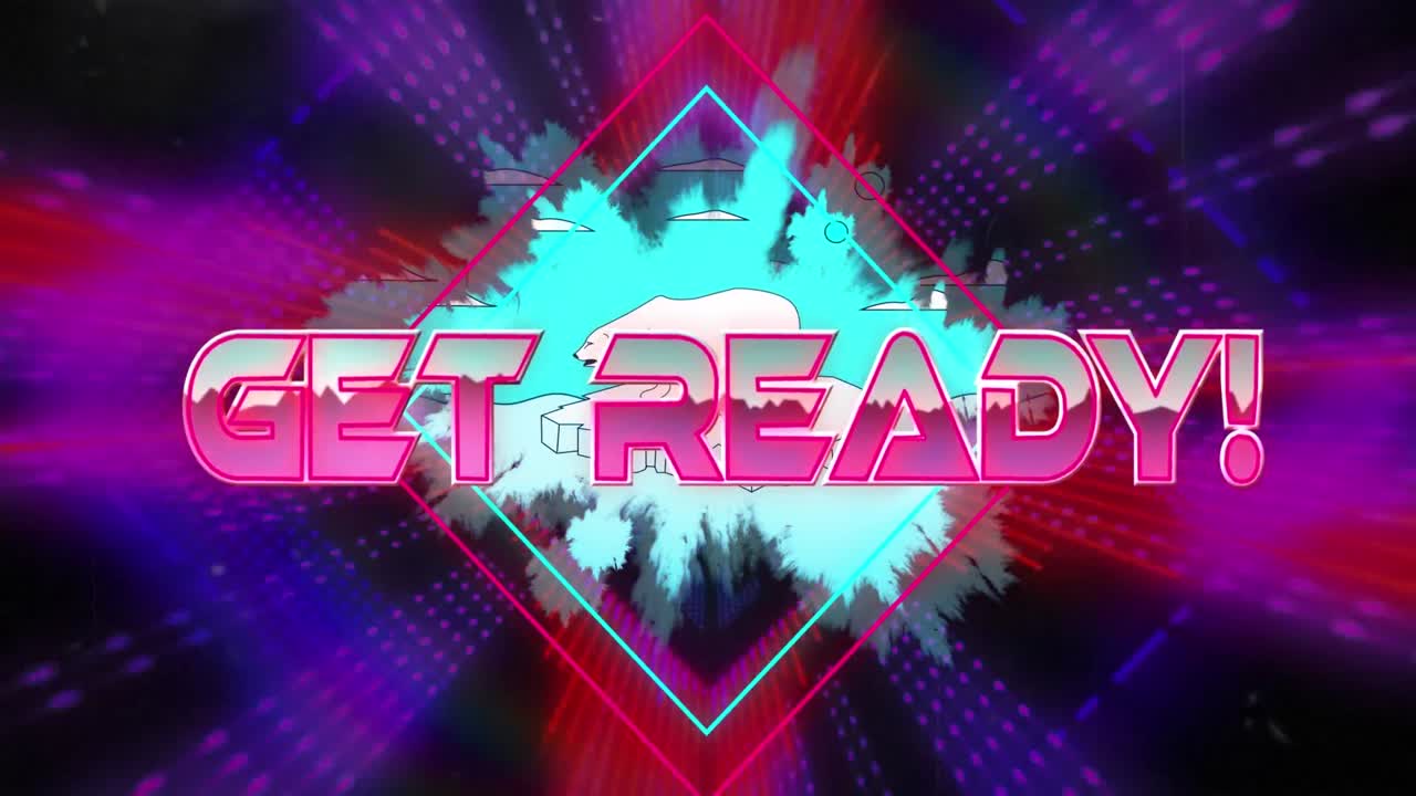 색 모양의 네온 모양에 대한 북극 아이콘 위의 준비 텍스트 배너의 애니메이션