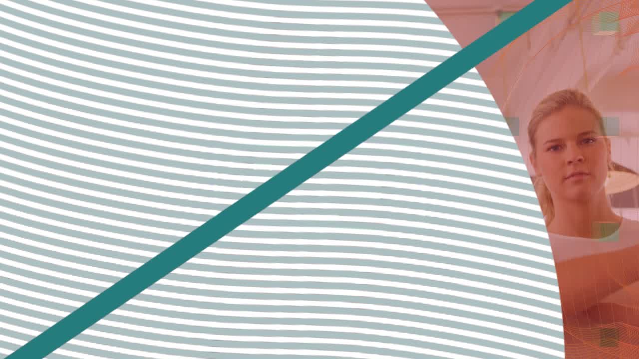 Animation of striped shape over caucasian woman