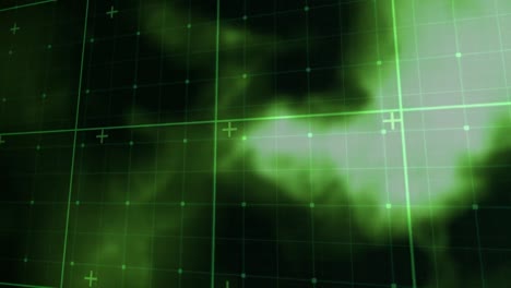 animation of glowing green flames over grid