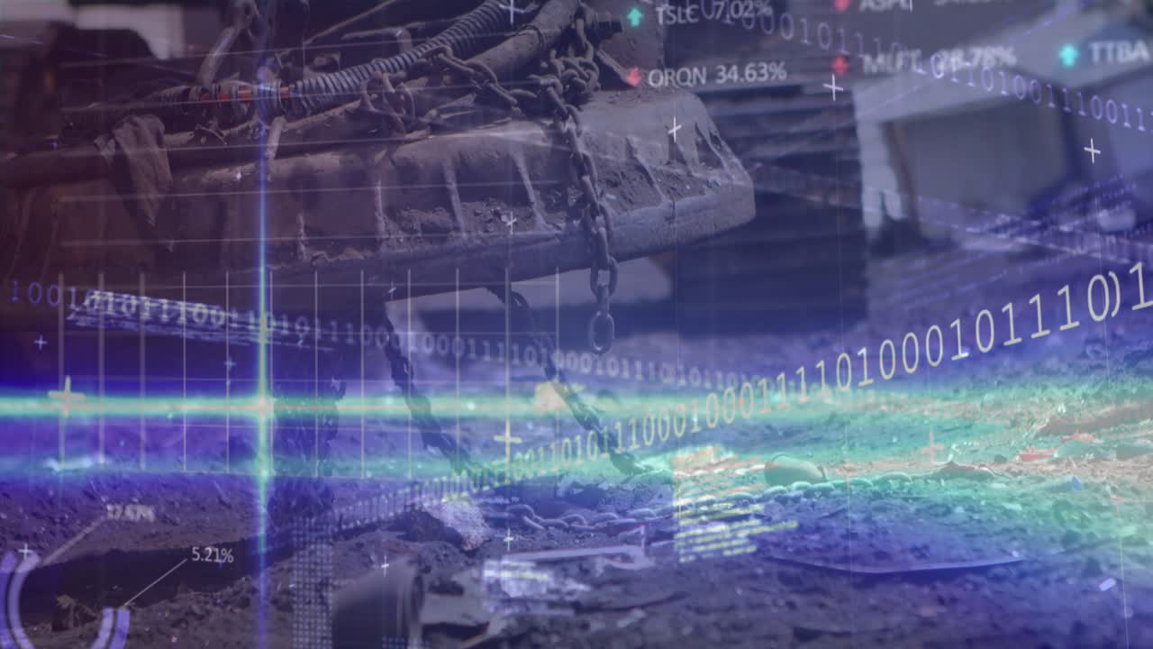 Animation of data processing over cityscape