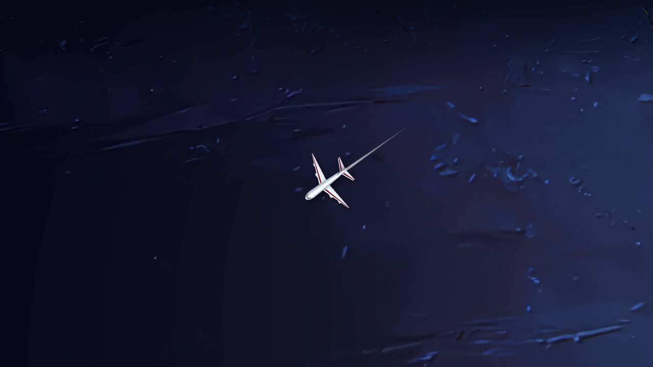 Animerad satellitvy följer ett kommersiellt flygplan som flyger över Stilla havet till Australien