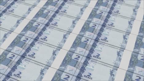 2-Billetes-Reales-Brasileños-Impresos-Por-Una-Prensa-De-Dinero