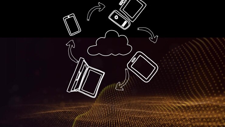 Animated Cloud Computing Network Diagram with Digital Devices