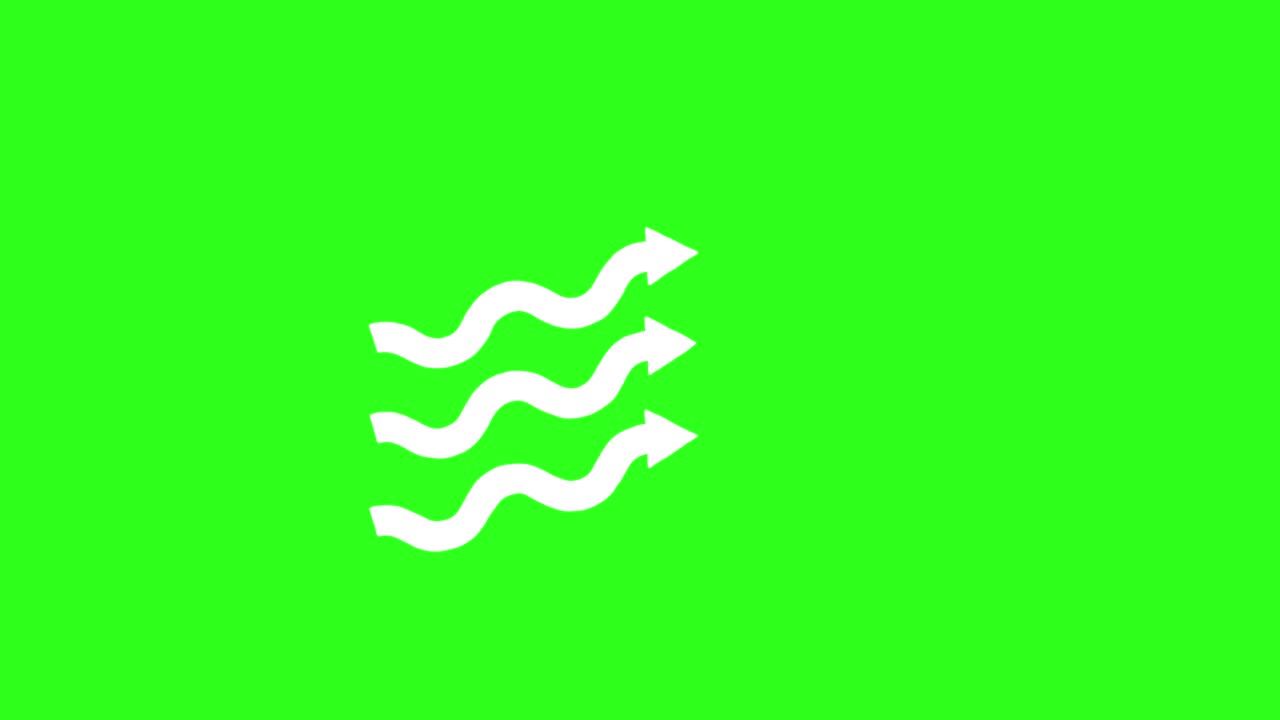White wavy arrow icon smoothly travels diagonally upward right across bright green background, seamless loop