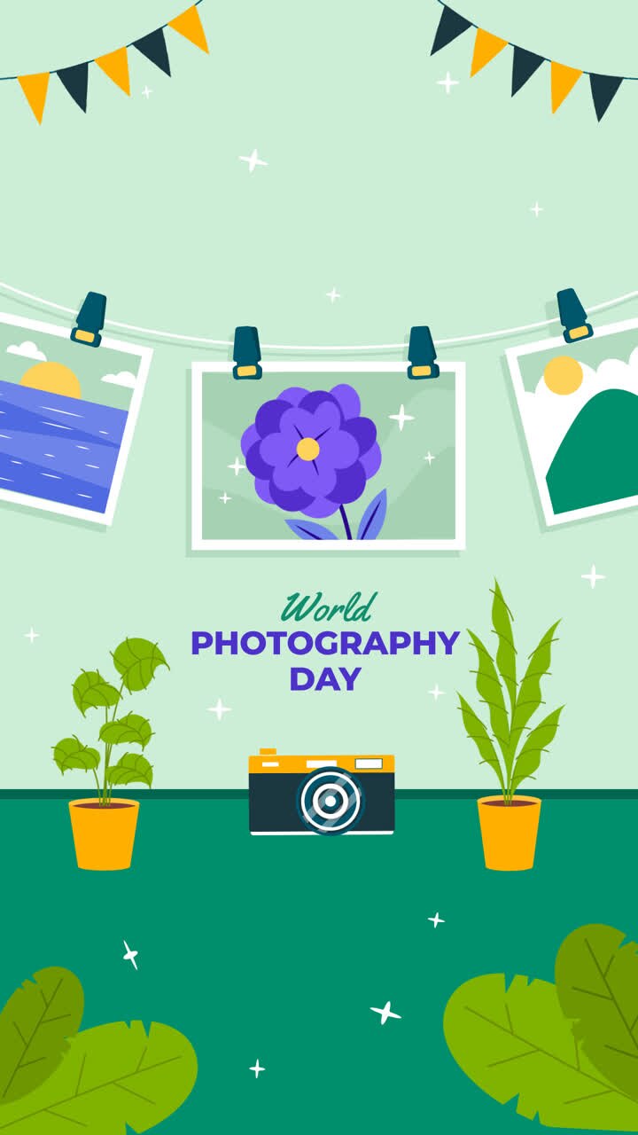 Motion Graphic of Flat illustration for world photography day celebration