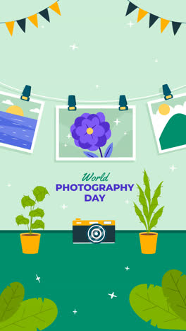 motion graphic of flat illustration for world photography day celebration