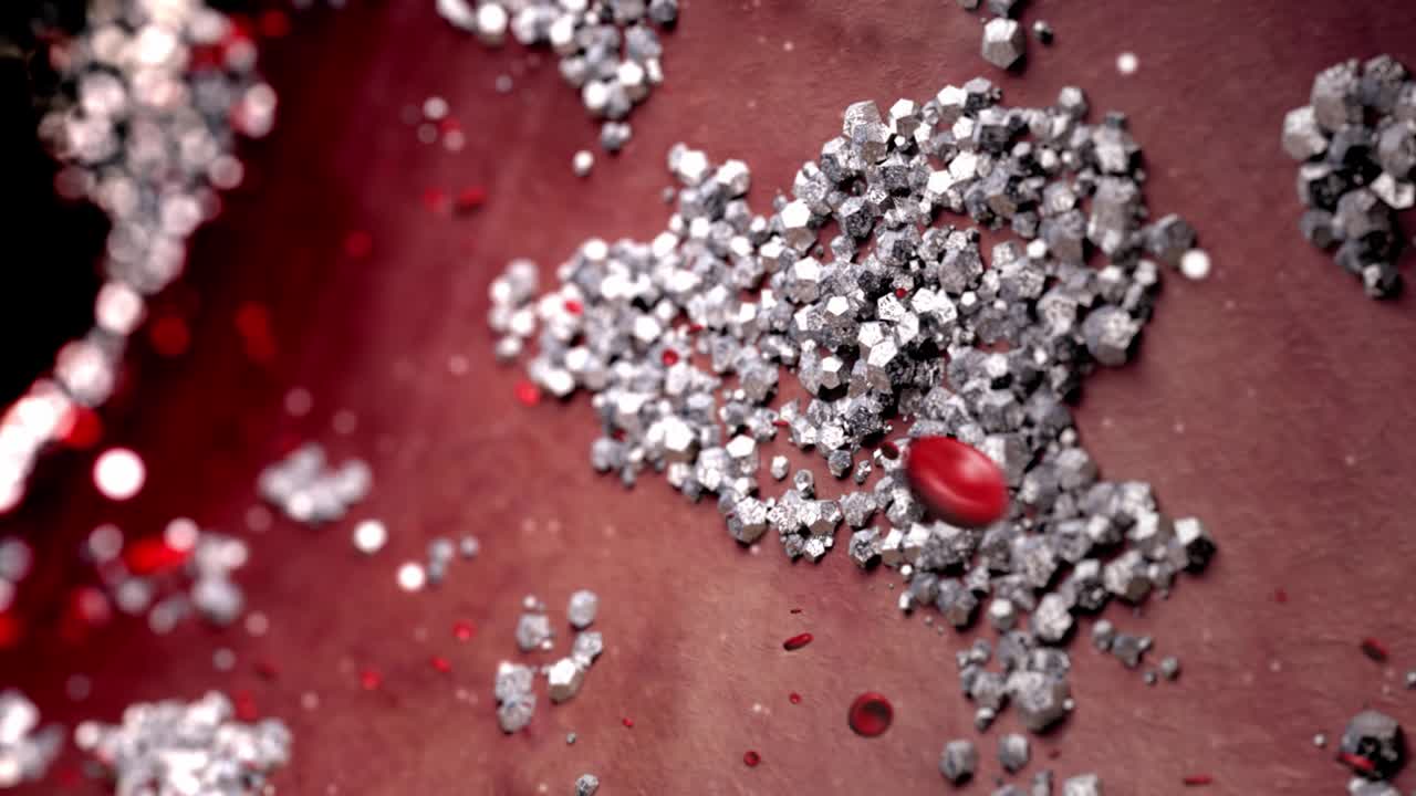 Microscopic View of Nanoparticles Accumulating in a Blood Vessel