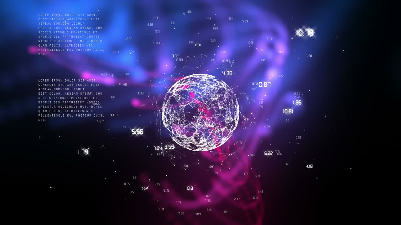 Animazione di elaborazione dati e un globo su scie luminose su sfondo nero.