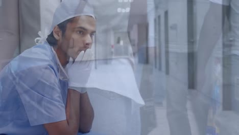 Animación-De-Un-Médico-En-El-Pasillo-De-Un-Hospital-Sobre-Gente-Caminando-Por-La-Calle.