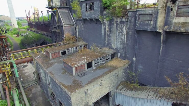 Imagens Aéreas de Drone de uma Antiga e Abandonada Fábrica de Coque Carsid em Charleroi