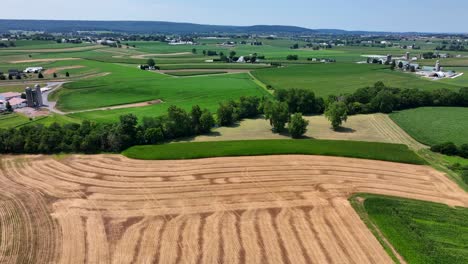 una vista aérea de las exuberantes tierras de cultivo verdes en el sur del condado de lancaster, pennsylvania en un día soleado de verano