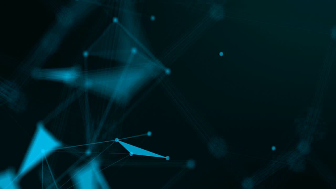 Abstract web background. polygon lines and dots moving randomly on dark gray/black background. Seamless loop.