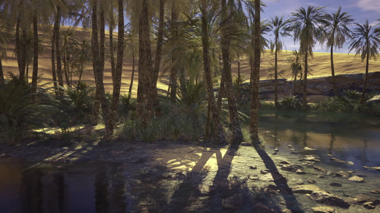 Drammatico gioco di luce solare e ombre su una superficie d'acqua tranquilla.