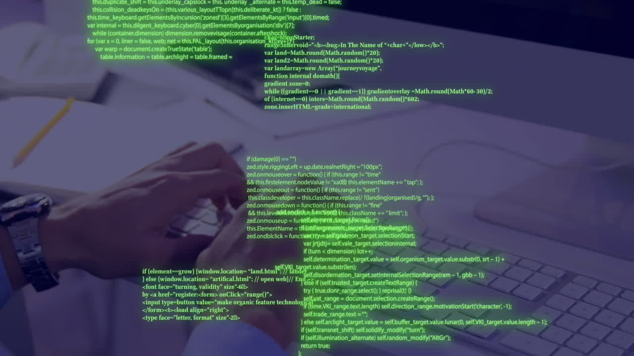 animación de procesamiento de datos sobre hombre caucásico usando computadora