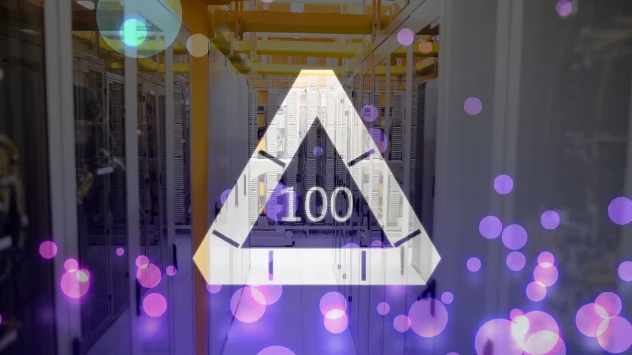 animación de luces, puntos flotantes y triángulo con porcentaje de carga sobre los servidores