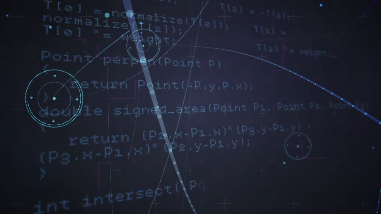 Animation of network of connections and data processing over dark background
