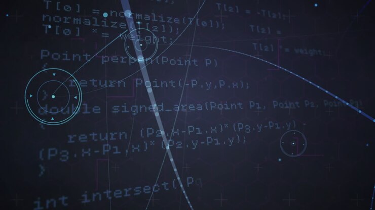 Animation of network of connections and data processing over dark background
