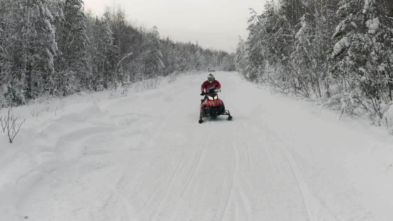 Snowmobiler on a Snowy Trail