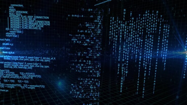 Animation of data processing over black background
