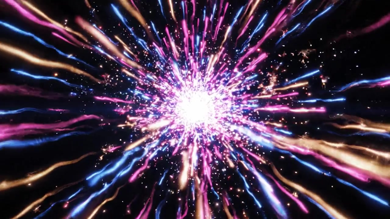 A Vivid Journey Through Cosmic Energy: Exploring the Transformation from a Bright Spark to a Colorful Explosion in the Depths of Space