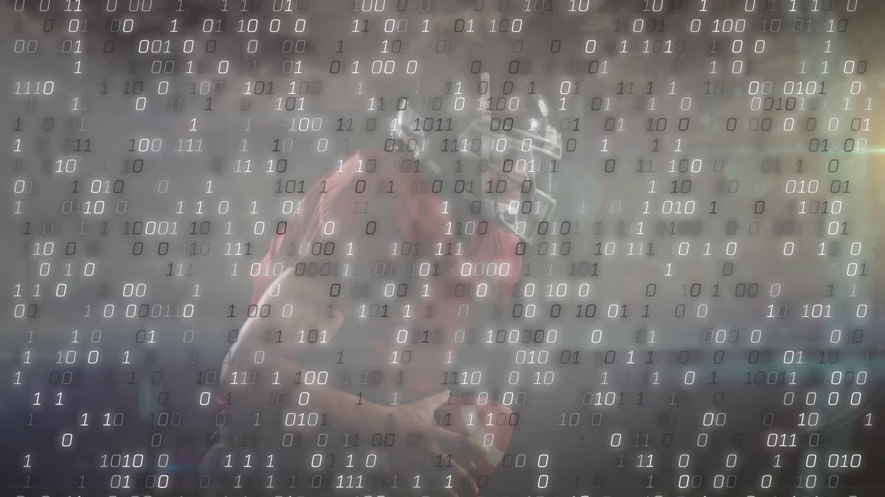 Animation of binary code over american football player