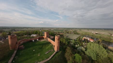 aerial view of czersk castle, gothic ruins in polish countryside