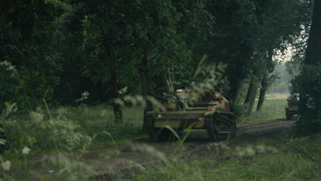 vintage tank in a forest