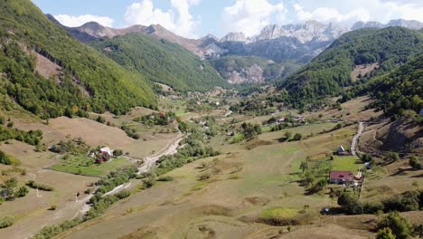 lepushe mountain valley in north albania - reversing aerial