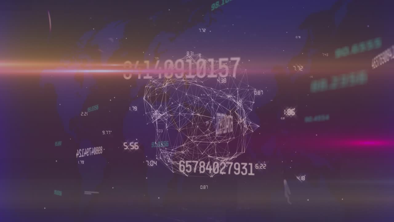 Animation of data processing and network of connections over world map