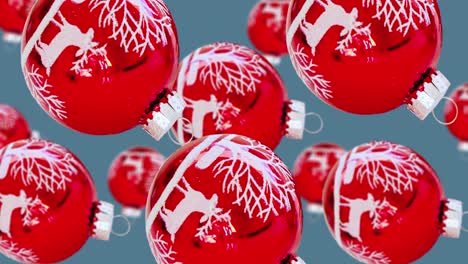 flying blank red white christmas ball of different diameters move to the center on trending blue background (horizontal, not loopable) in 4k uhd footage