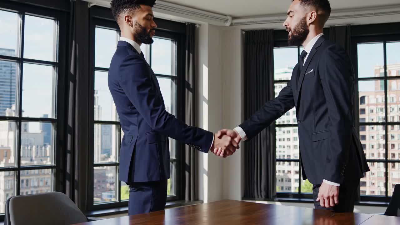 Businessmen shaking hands in an office