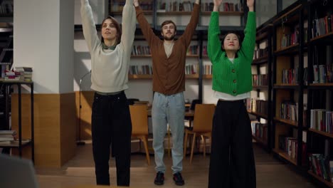 group meditation/yoga session in a library