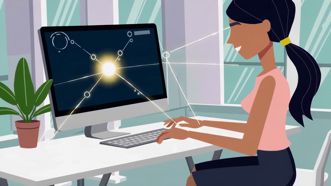 Woman Working on Computer in Modern Office