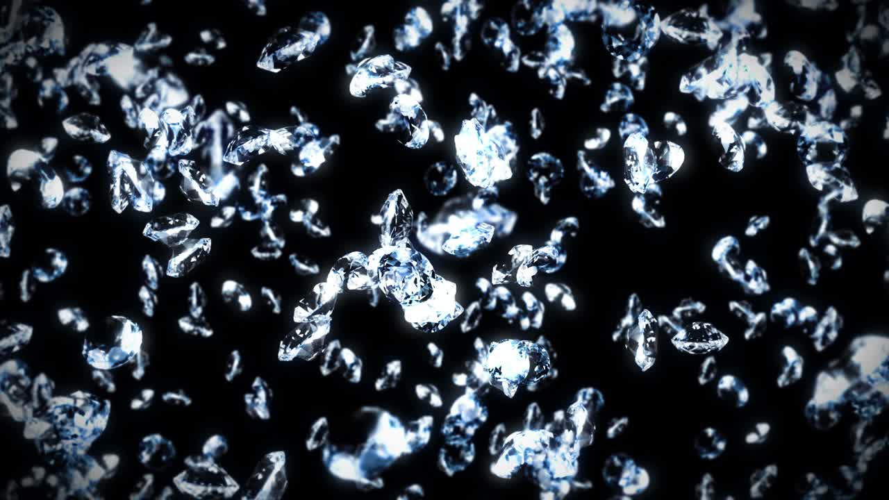 검은 바탕에 많은 보석 다이아몬드를 날아. 투명하고 귀중한 보석을 빛니다. 화려한 다이아먼드의 3d 애니메이션 회전. 루프 애니메이션.