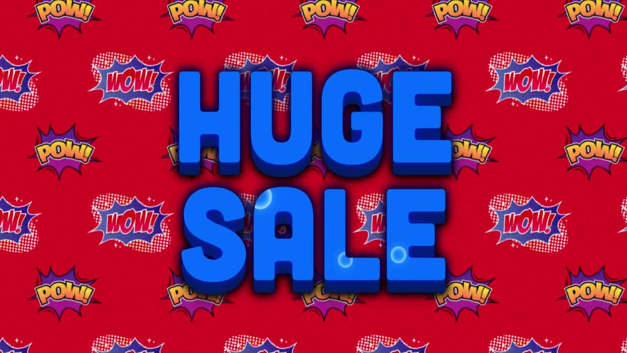 빨간색 배경에 대한 음성 거품에서 와우와 파우 텍스트 위에 거대한 텍스트의 애니메이션