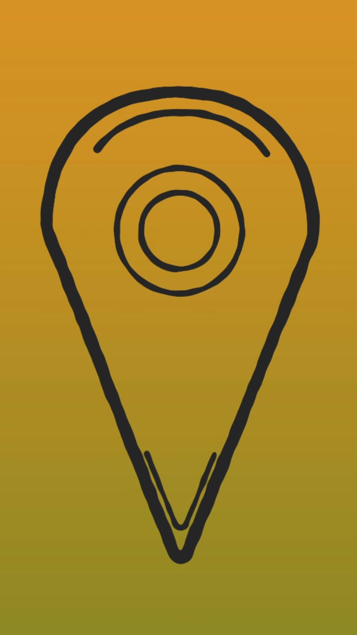 Animation of map pin icon over yellow gradient background